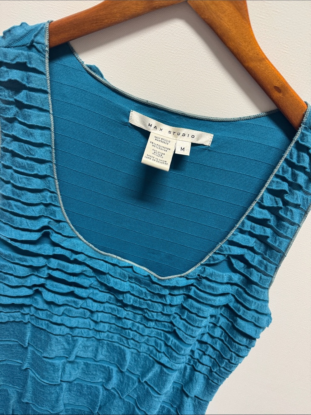 Max Studio Teal Ruffle Scoop Neck Tank